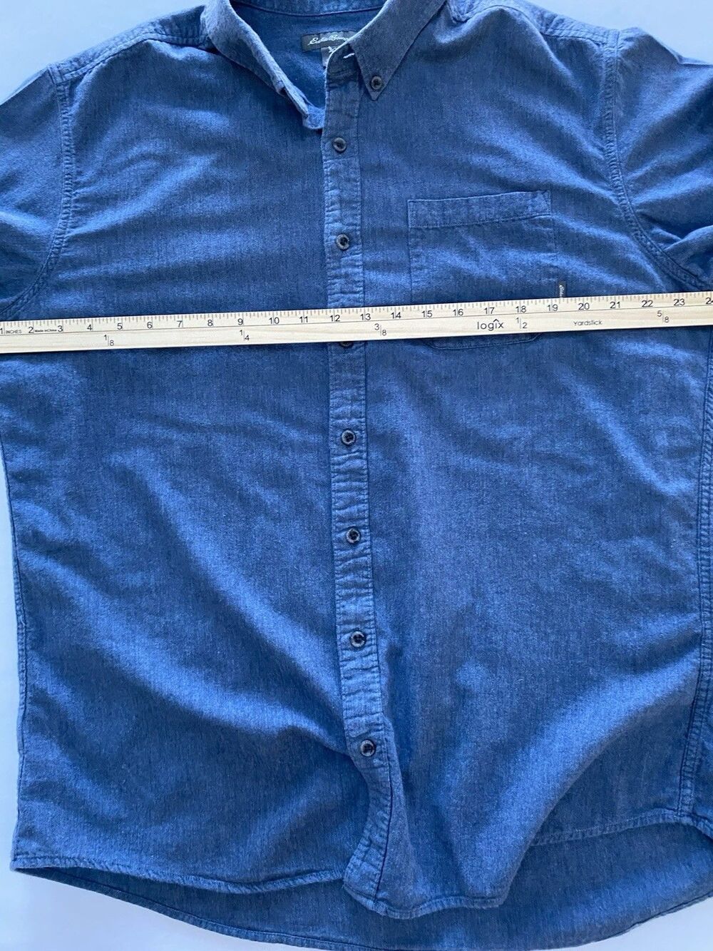 Eddie Bauer Men's TXL Classic Fit Blue Denim Long Sleeve Button Down Shirt - Picture 4 of 8